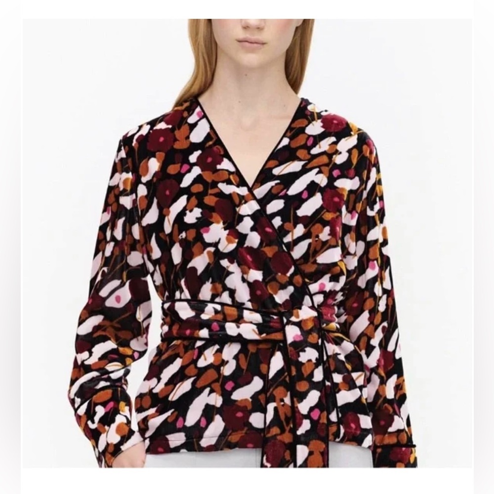 Marimekko Wrap Blouse Top Kalhu Kesaheina Sz 38 Floral Medium Velvet Multicolor